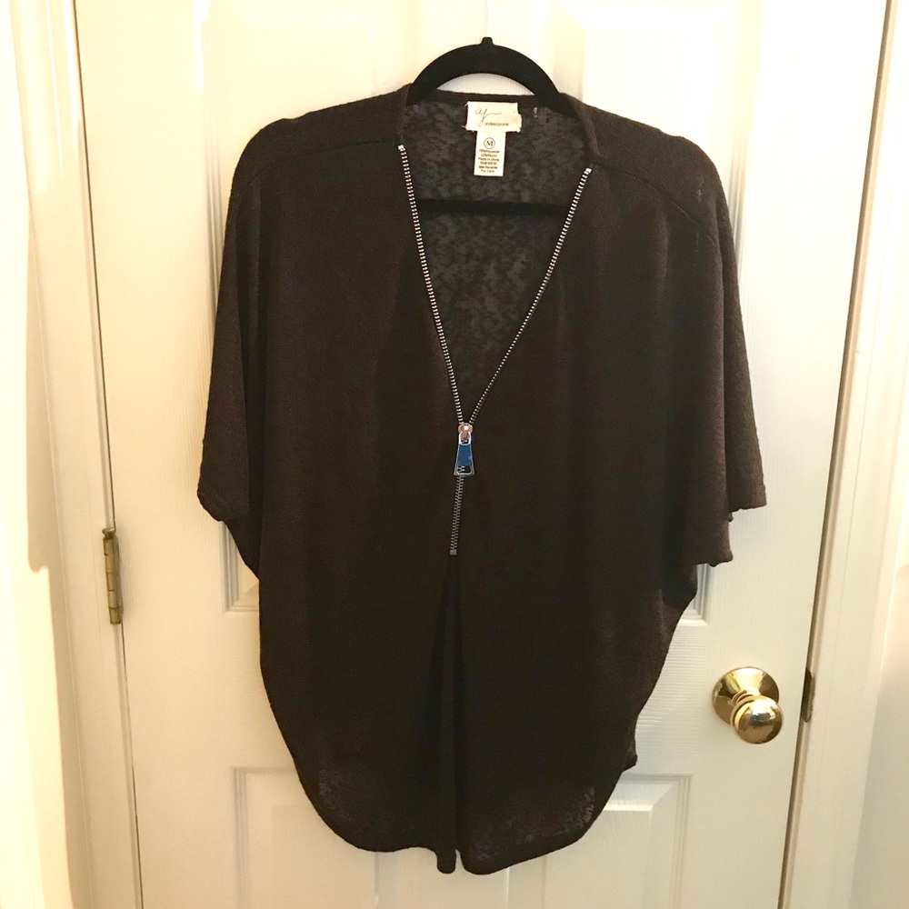 Brown top with large silver zipper
